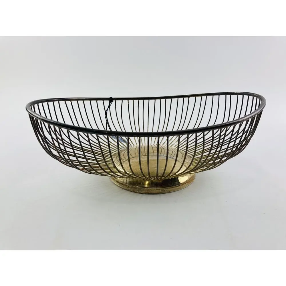 Vintage 60s Leonard Silver Plate Oval Wire Bread Fruit Basket Made in Hong Kong